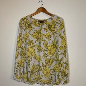 Half-button Yellow & Gray Floral Long-Sleeve Shirt